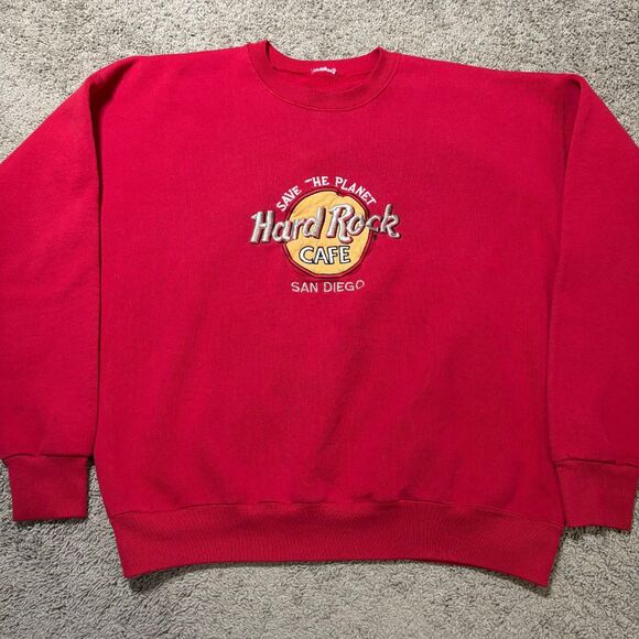 Vintage Hard Rock Cafe San Diego Red Embroidered Crewneck Sweatshirt Mens M/L - Picture 1 of 6